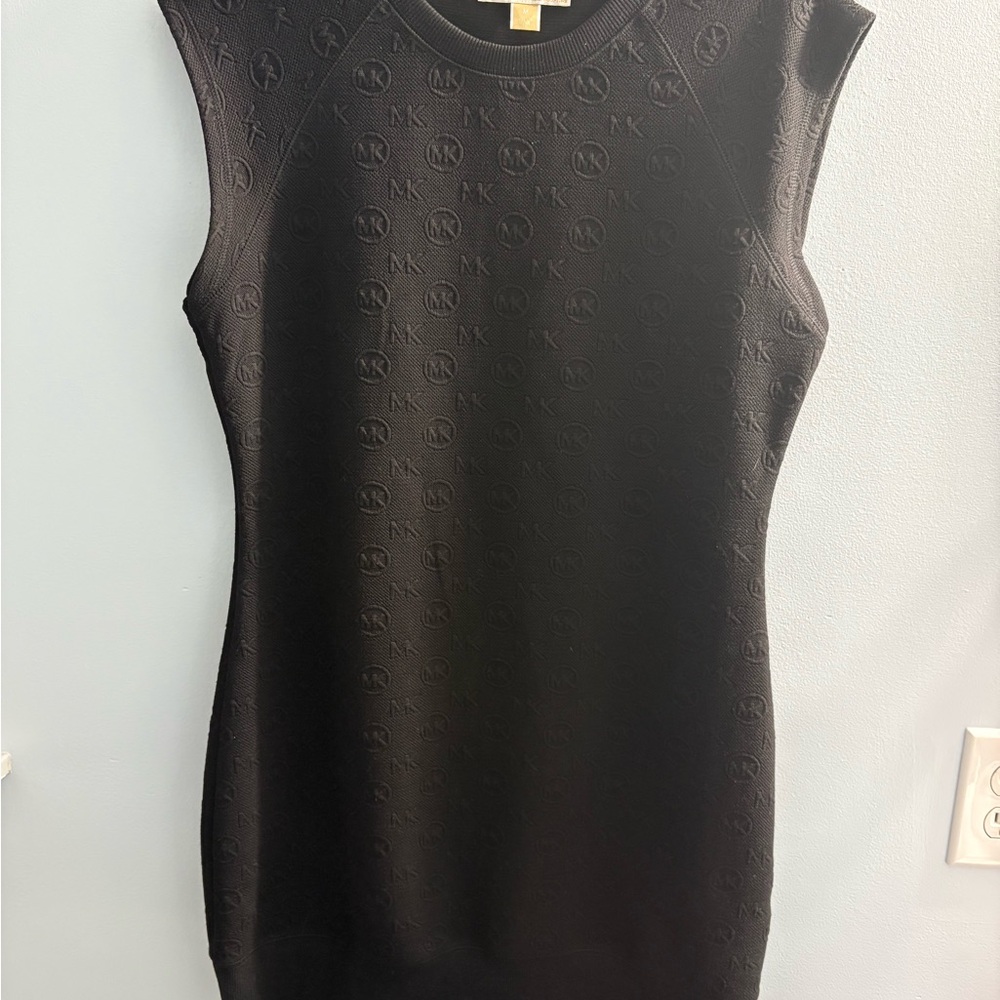Michael Kors Black Mini Dress with Logo Pattern